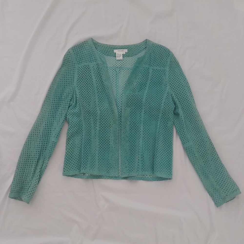 Vintage Suede Jacket perforated (like laser cut) w/ hook & eye closure, unique